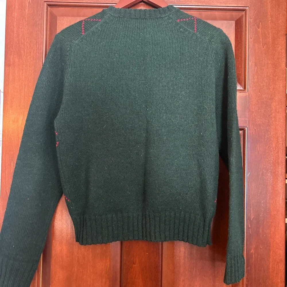 Vintage 60s Argyle Wool Sweater Aston Green Hand Framed Knit Men size‎ 38 (S/M?)